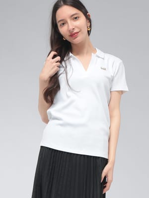 EMPORIO ARMANI (エンポリオアルマーニ) レディース ポロシャツ 半袖 スキッパー EA7 プレート ロゴ リブ スキッパー 半袖 ポロ EA7LW490AF12654