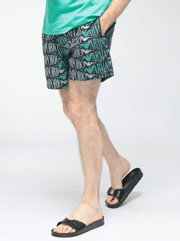 EMPORIO ARMANI (エンポリオアルマーニ) メンズ スイムパンツ 総柄ロゴ ライナー付き スイムパンツ 水着 EASEM583AF20442
