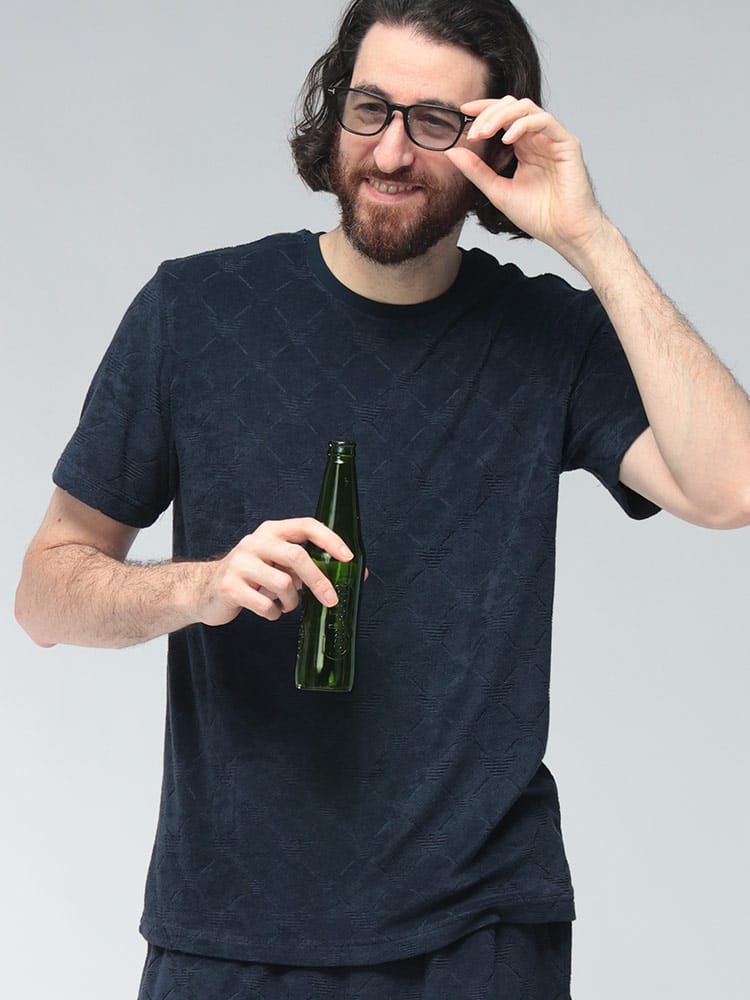 EMPORIO ARMANI (エンポリオアルマーニ) メンズ Tシャツ 半袖 モノグラム イーグルロゴ モノグラム パイル地 クルーネック カットソー EASEM692AF20449