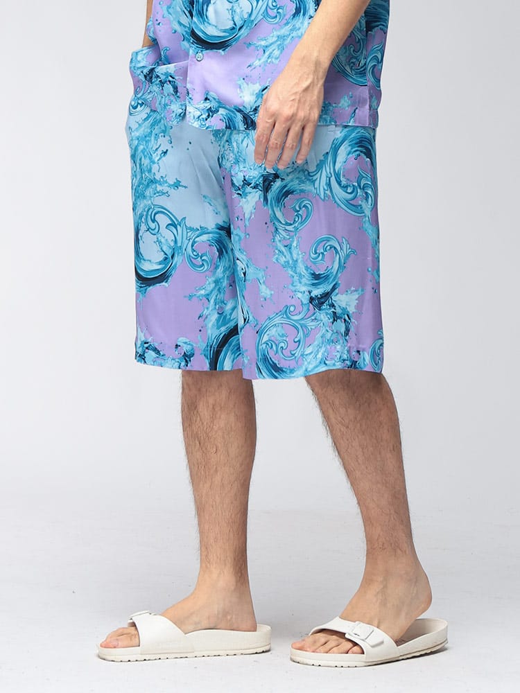 VERSACE JEANS COUTURE (ヴェルサーチェ ジーンズ クチュール) メンズ ショートパンツ レーヨン ウォータープリント ショーツ VC80GAD10B