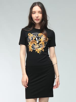 VERSACE JEANS COUTURE (ヴェルサーチェ ジーンズ クチュール) レディース ワンピース 半袖 ラインストーンロゴ クルーネック Tシャツワンピース VCL80HAOE01