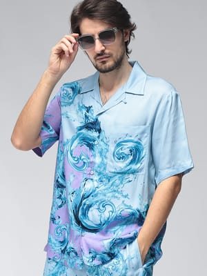 VERSACE JEANS COUTURE (ヴェルサーチェ ジーンズ クチュール) メンズ シャツ 半袖 レーヨン ウォータープリント オープンカラー アロハシャツ VC80GAL2BB