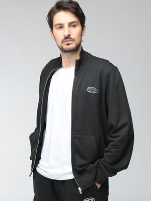 DIESEL (ディーゼル) メンズ ジップ トレーナー オーバルDロゴ ポケット付き ジップアップ トレーナー S-GINN-ZIP-IOD DSA218730BKBW