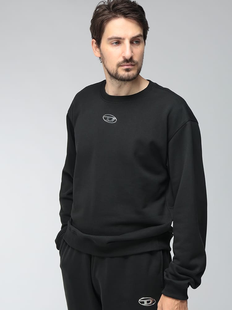 DIESEL (ディーゼル) メンズ トレーナー メタリック オーバルD  レギュラーフィット スウェット 長袖 トレーナー DSA204460BKBW