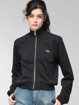 DIESEL (ディーゼル) レディース トレーナー オーバルDプレート フルジップスウェット クロップド丈 DSLA228240BKBW