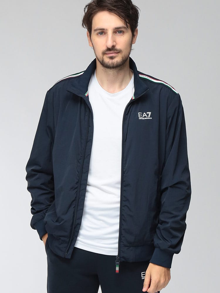 EMPORIO ARMANI (エンポリオアルマーニ) メンズ ナイロンジャケット EC限定 EA7 裏フリース ITALIAバックプリント スタンドジップ ブルゾン EA7M1868AF13190