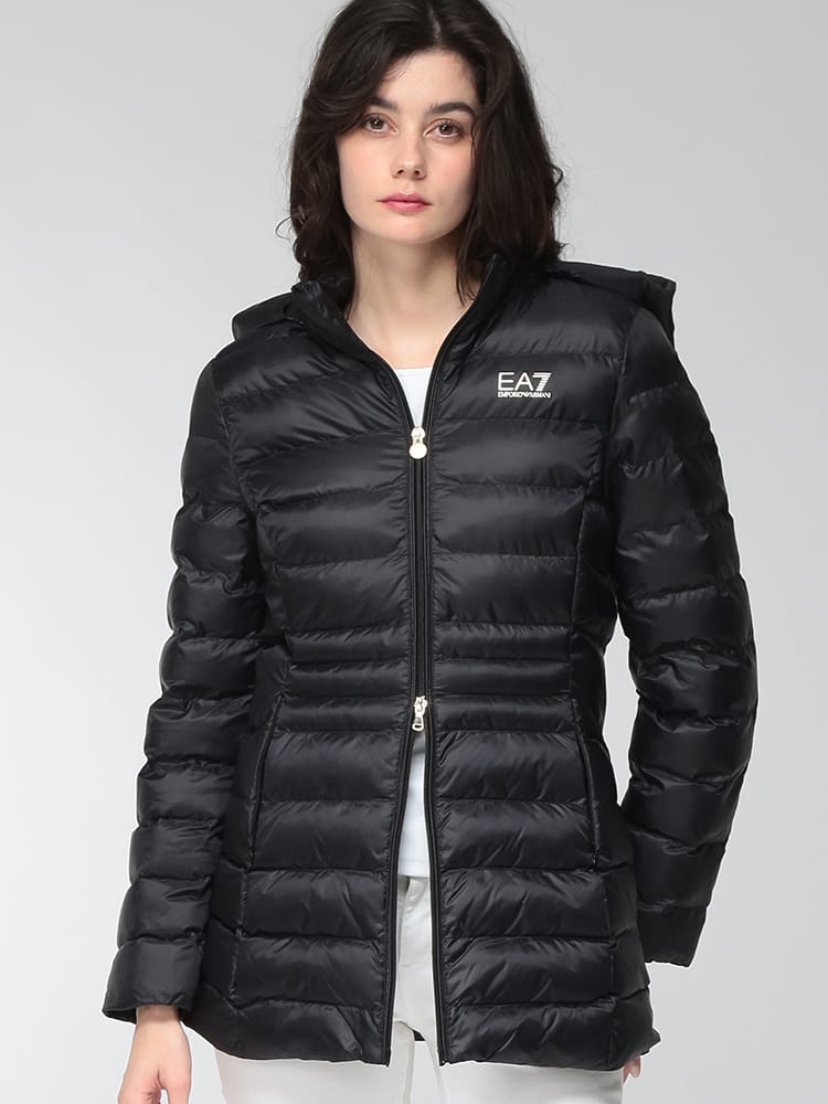 EMPORIO ARMANI (エンポリオアルマーニ) レディース ジャケット フード付き パテッドナイロン コート 中綿 ミドル丈 EA7 EA7LW685AF12475