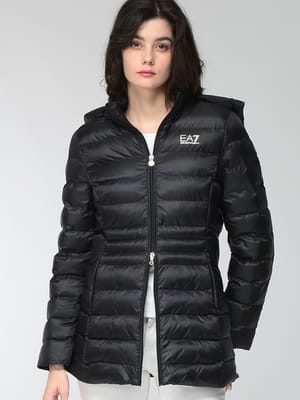 EMPORIO ARMANI (エンポリオアルマーニ) レディース ジャケット フード付き パテッドナイロン コート 中綿 ミドル丈 EA7 EA7LW685AF12475