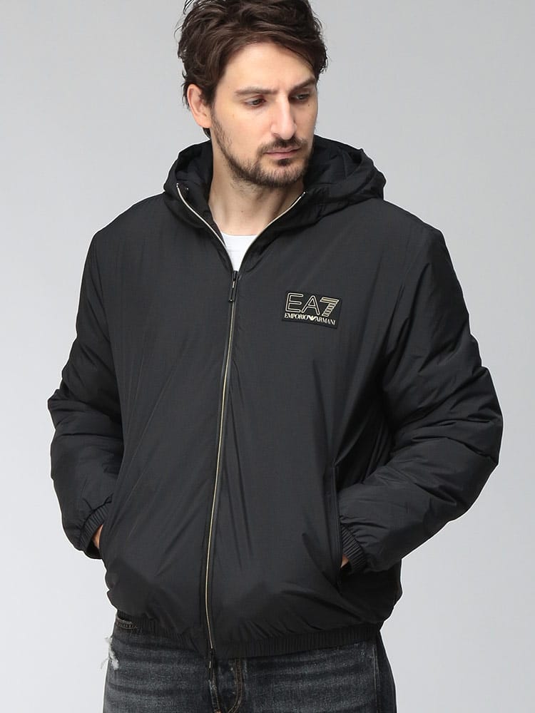 EMPORIO ARMANI (エンポリオアルマーニ) メンズ 中綿 フーディージャケット  EA7 プレミアムレベル ダブルジップ ナイロン ブルゾン EA7M2102AF25720