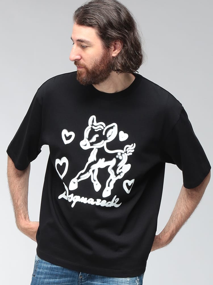 DSQUARED2 (ディースクエアード) メンズ Tシャツ 半袖 スプレーバンビ 