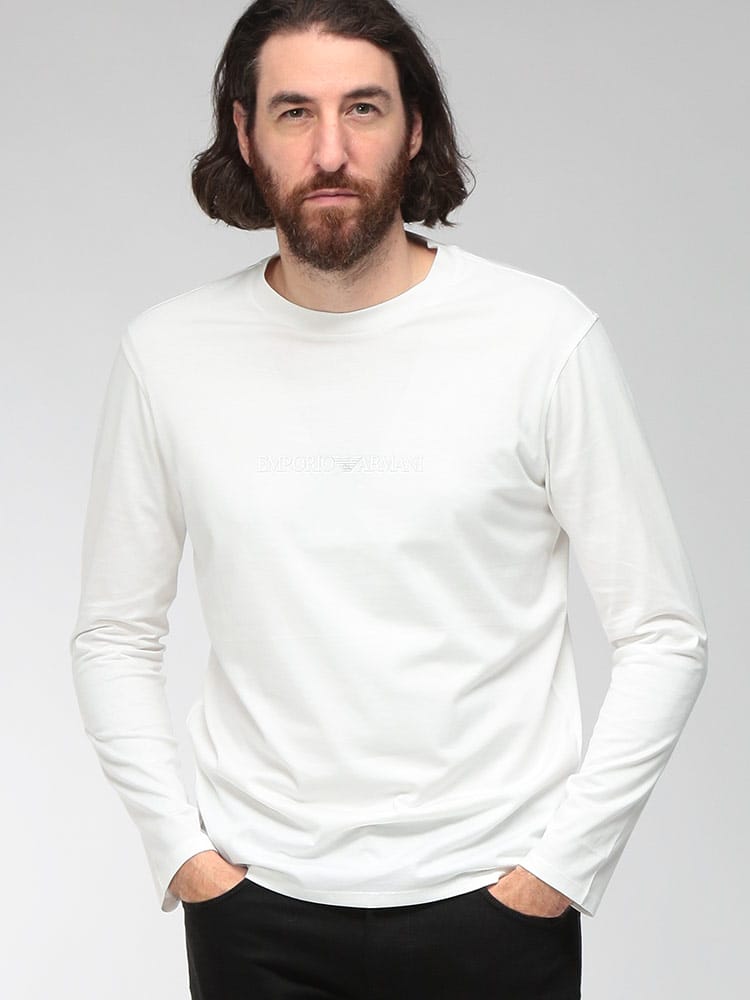 EMPORIO ARMANI (エンポリオアルマーニ) メンズ Tシャツ 長袖 ラバーロゴ クルーネック ロングスリーブ カットソー EAEM4584AF13669