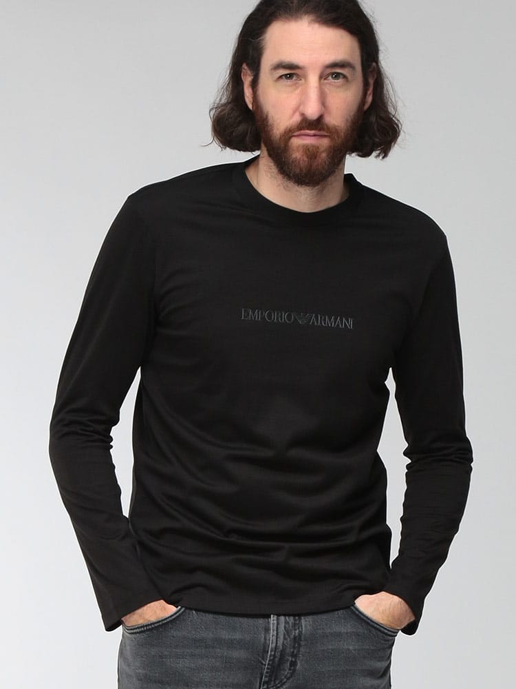EMPORIO ARMANI (エンポリオアルマーニ) メンズ Tシャツ 長袖 ラバーロゴ クルーネック ロングスリーブ カットソー EAEM4584AF13669