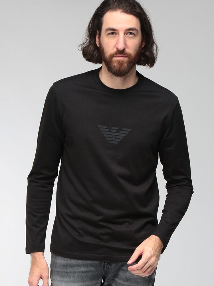 EMPORIO ARMANI (エンポリオアルマーニ) メンズ Tシャツ 長袖 ラバーイーグルロゴ クルーネック ロングスリーブ カットソー EAEM4584MC539