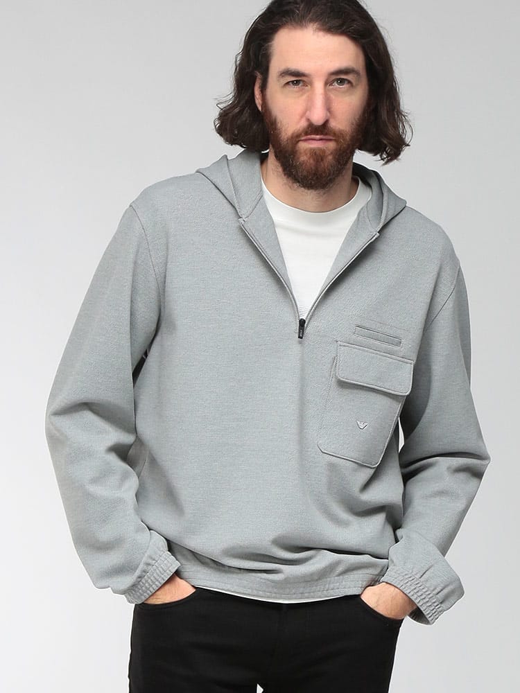 EMPORIO ARMANI (エンポリオアルマーニ) メンズ パーカー 長袖 ミニロゴ ハーフジップ ブルオーバー スウェットパーカー EAEM6674AF27655