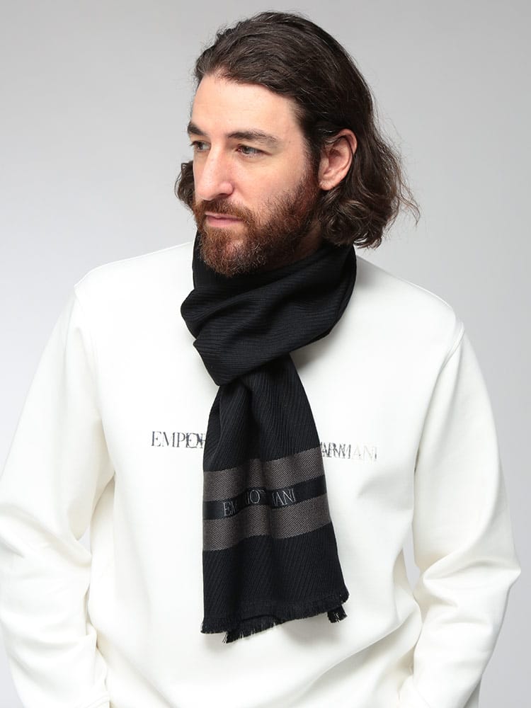 EMPORIO ARMANI (エンポリオアルマーニ) メンズ マフラー シルク混 ライン ロゴ刺繍 ストール EAEM7064AF28982