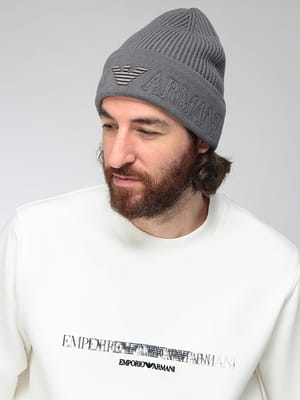 EMPORIO ARMANI (エンポリオアルマーニ) メンズ ニットキャップ ロゴ刺繍 リブ ニット帽 EAEM3750AF19896