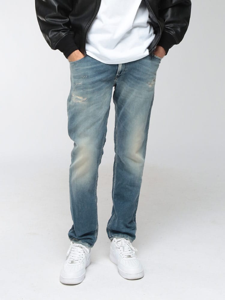 DIESEL (ディーゼル) メンズ デニムパンツ ダメージ加工 ウエストコード ジップフライ ジョグジーンズ D-KROOLEY-BJOGG DSA14847068WW