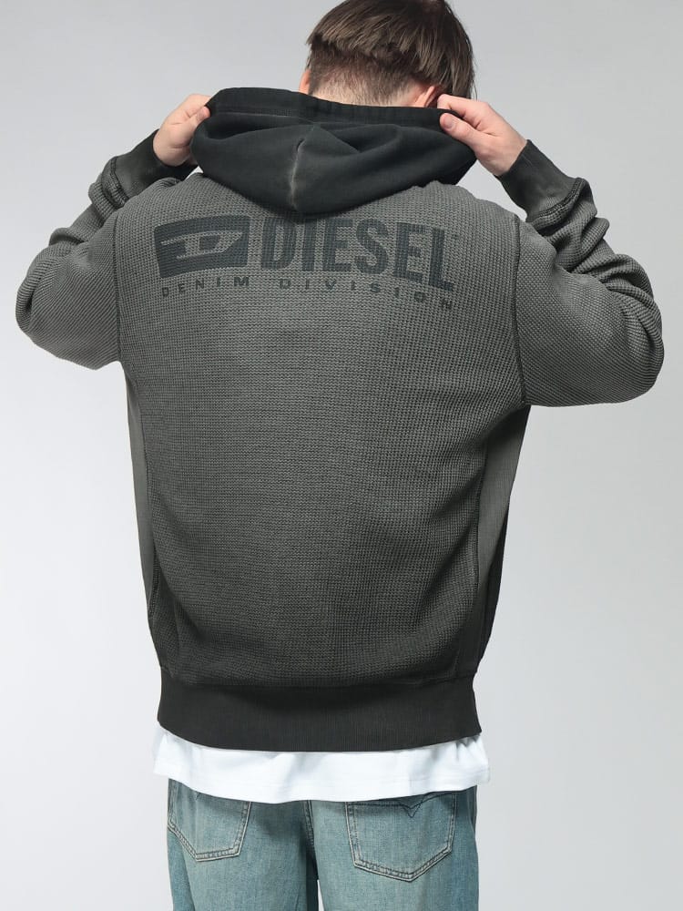 DIESEL (ディーゼル) メンズ パーカー 長袖 ニット ワッフル フルジップ DSA228040KNCJ