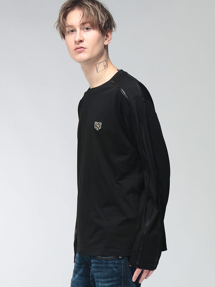 DIESEL (ディーゼル) メンズ Tシャツ 長袖 エンブレム ライン クルーネック カットソー DSA228410NIAX