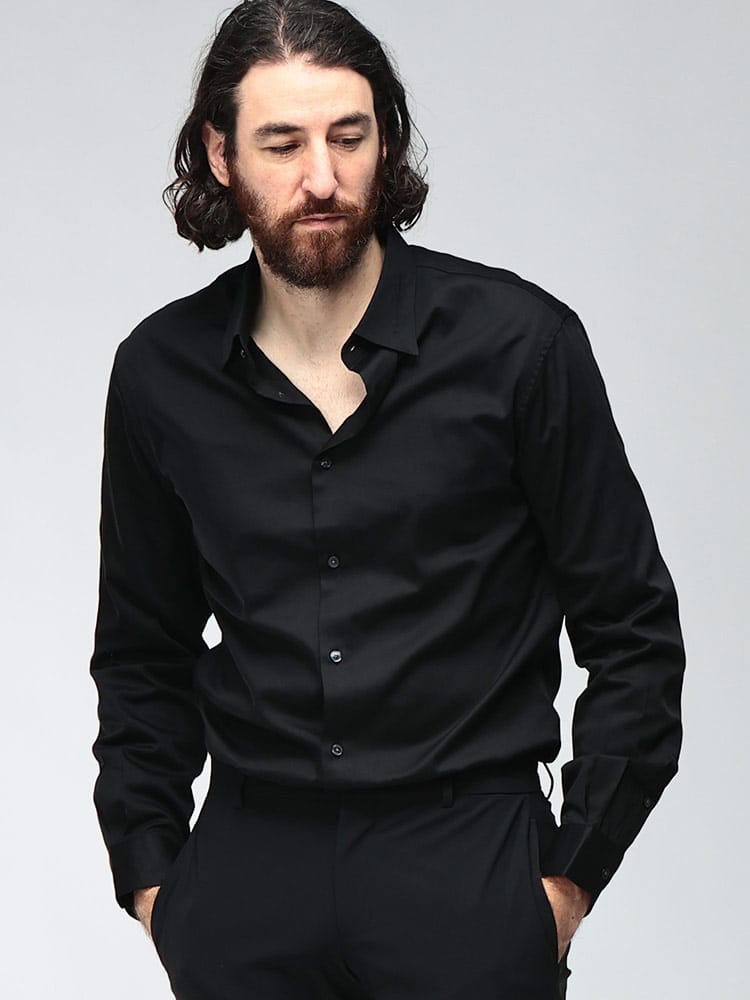 EMPORIO ARMANI (エンポリオアルマーニ) メンズ シャツ 長袖 コットン 襟ロゴ スリムフィット ドレスシャツ EAEM6705AF23800