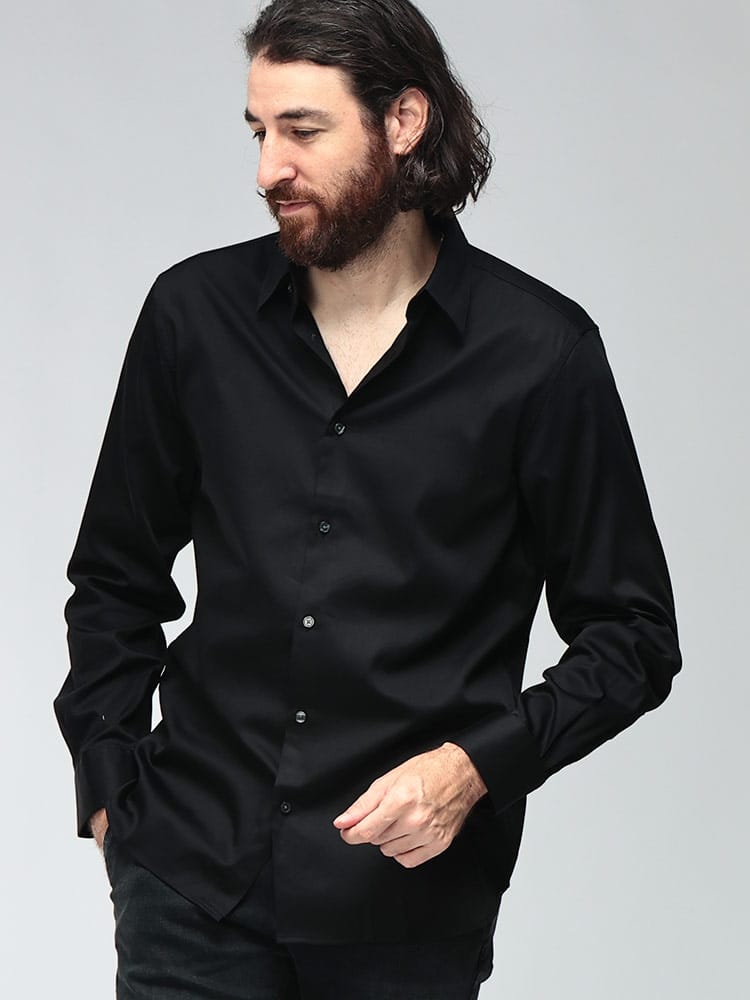 EMPORIO ARMANI (エンポリオアルマーニ) メンズ シャツ 長袖 ブロード 無地 裾ロゴ刺繍 ドレスシャツ EAEM5123AF23800