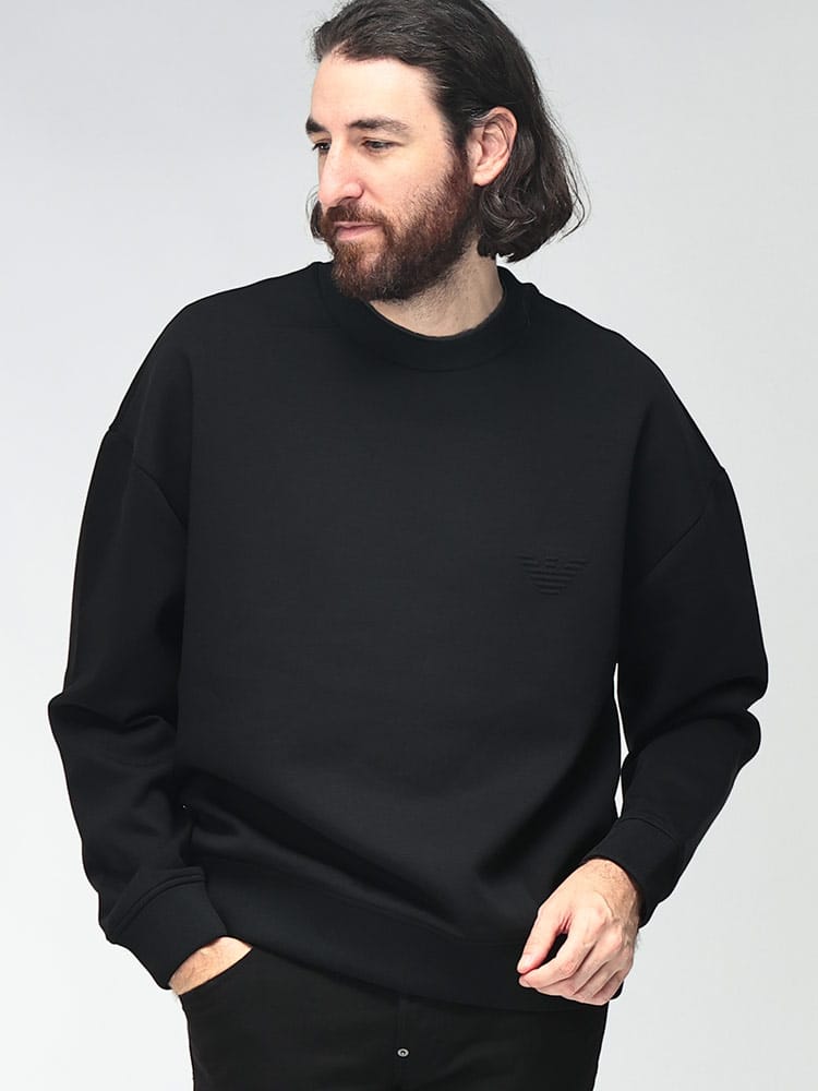 EMPORIO ARMANI (エンポリオアルマーニ) メンズ トレーナー 長袖 エンボスロゴ クルーネック ダブルネック プルオーバー EAEM6827AF10013