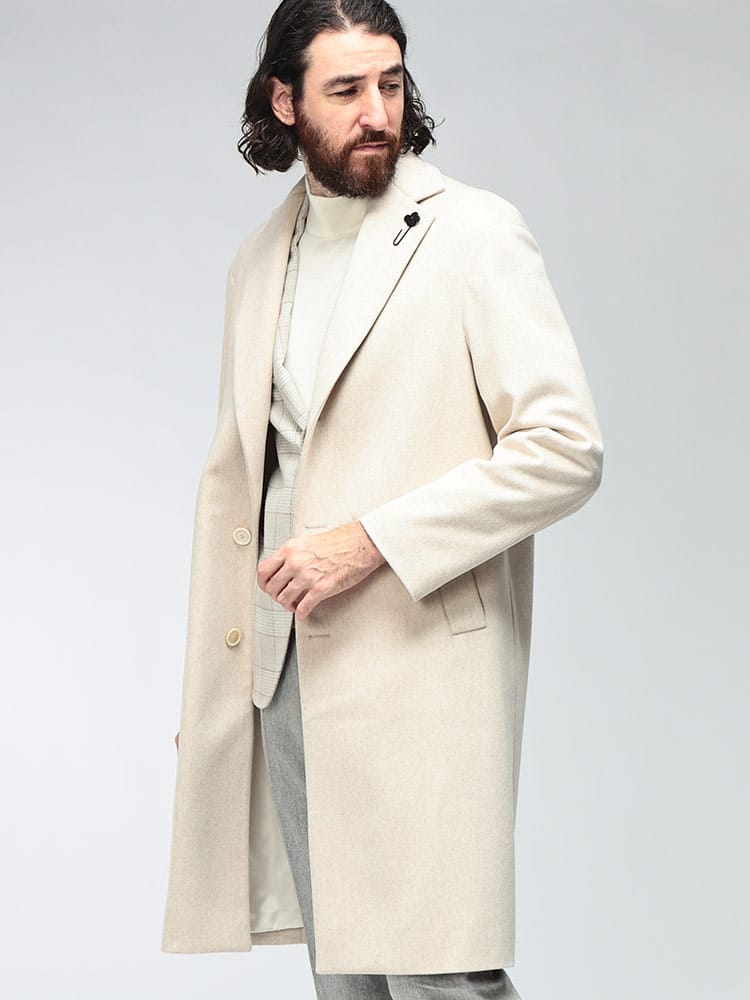 LARDINI (ラルディーニ) メンズ チェスターコート 撥水 ウール スポルベリーノシングルブレスト ロングコート LRP CAPOLAVORO LD23152CN65602