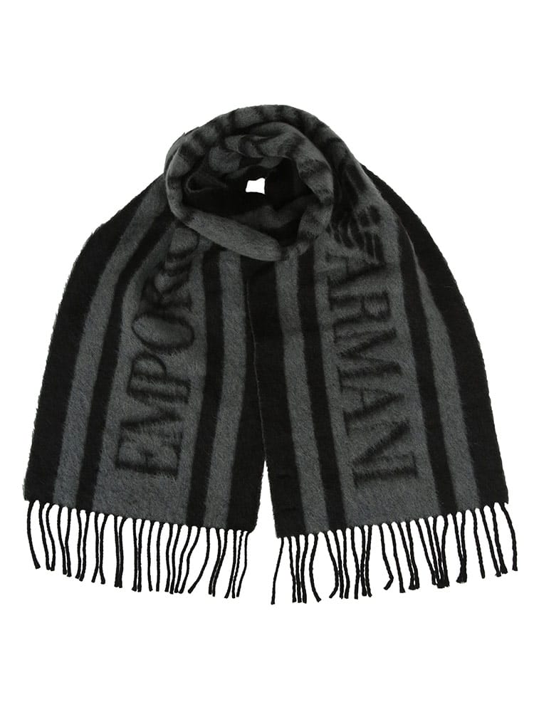 EMPORIO ARMANI (エンポリオアルマーニ) メンズ マフラー ロング ラムウールモヘア ロゴ リバーシブル ロングマフラー EAEM7410AF29833