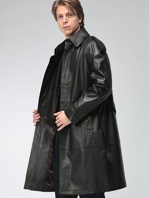 EMPORIO ARMANI (エンポリオアルマーニ) メンズ トレンチコート ラムレザー シングルボタン ウエストベルト ロングコート EAEM7436AF29267
