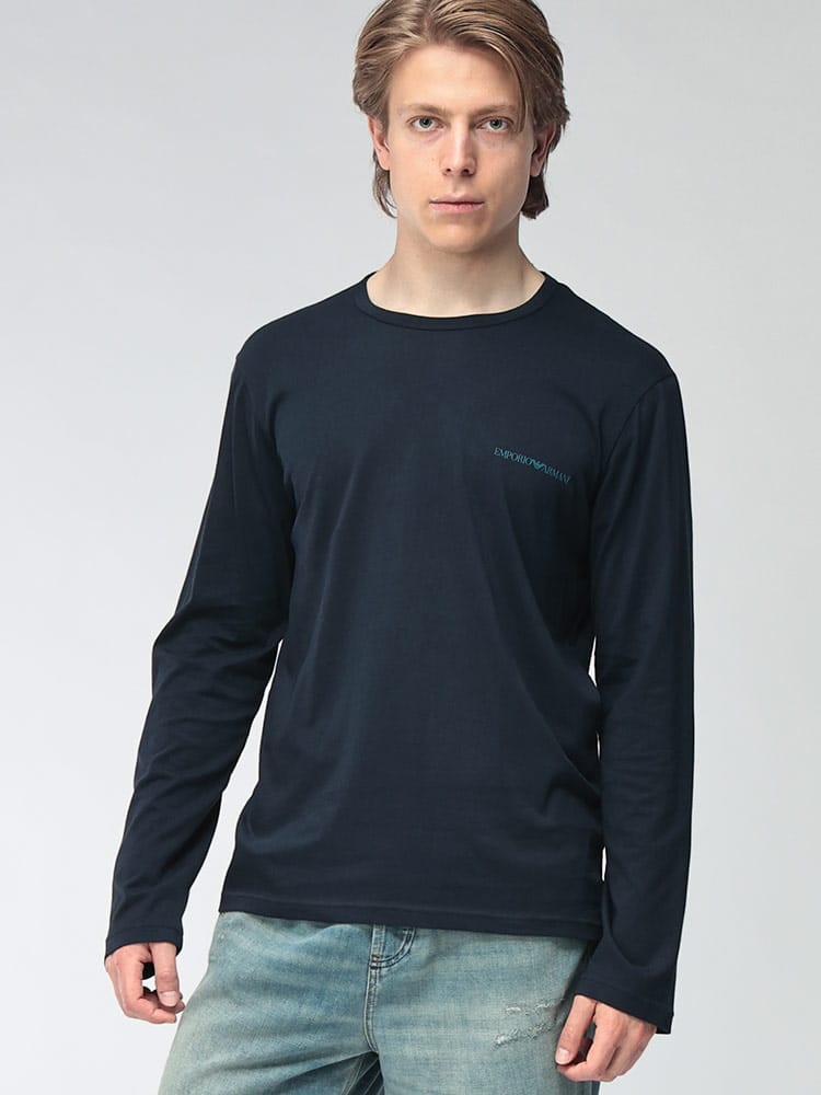 EMPORIO ARMANI (エンポリオアルマーニ) メンズ Ｔシャツ 長袖 胸ロゴプリント クルーネック ロングスリーブ カットソー EAU382AF25022