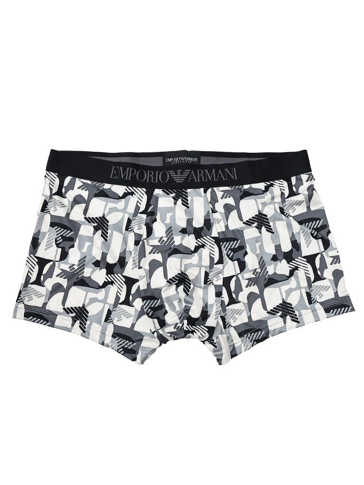 EMPORIO ARMANI (エンポリオアルマーニ) メンズ ボクサーパンツ 幾何学柄 ロゴ入りウエストバンド 前閉じ パンツ EAU232AF25042