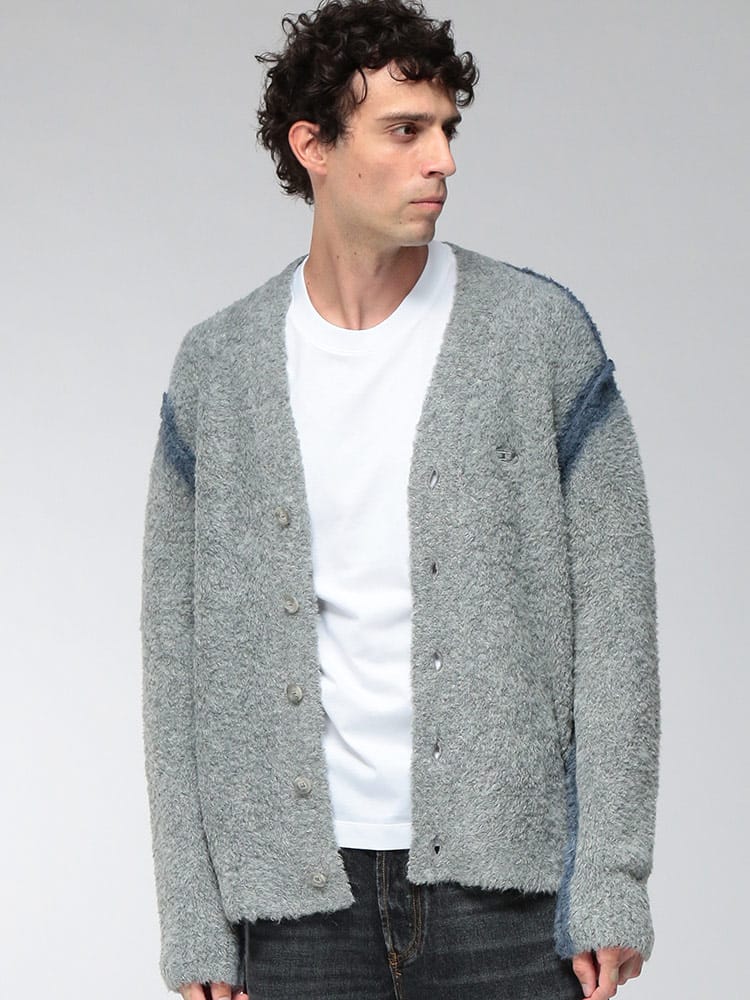 DIESEL (ディーゼル) メンズ カーディガン 長袖 アルパカ混 Vネック ニット DSA239100QMCK