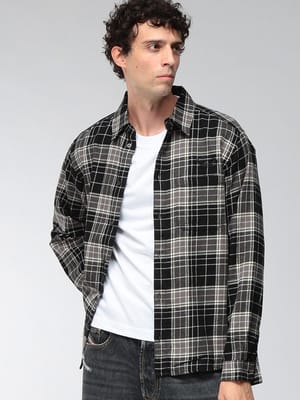 DIESEL (ディーゼル) メンズ シャツ 長袖 チェック柄 レギュラーカラー ネルシャツ DSA234010HNBI