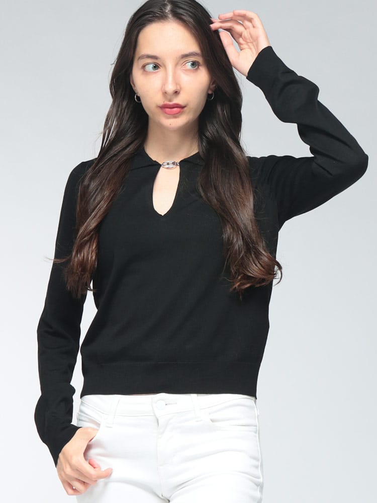 DIESEL (ディーゼル) レディース ポロシャツ 長袖 シルク オーバルD メタルロゴ ティアドロップ リブ M-LILITA ニット DSLA238880JMCP DSLA238880JMCP