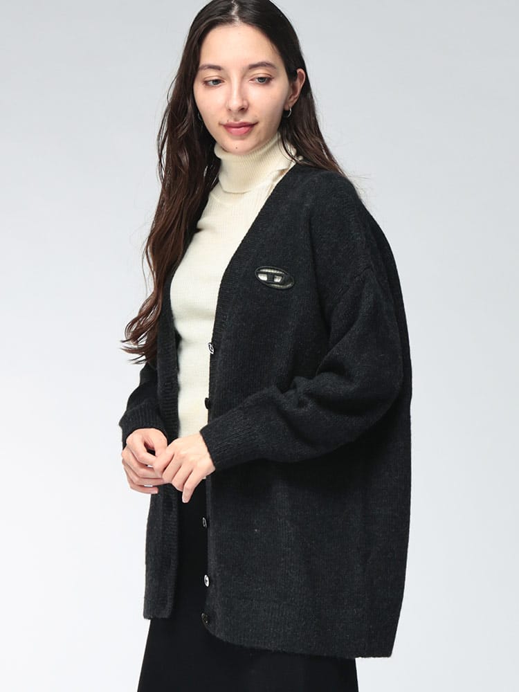 DIESEL (ディーゼル) レディース カーディガン 長袖 カットアウト オーバルD ロゴ ドロップショルダー アルパカ混 M-AREELA カーディガン DSLA208330TKCZ DSLA208330TKCZ