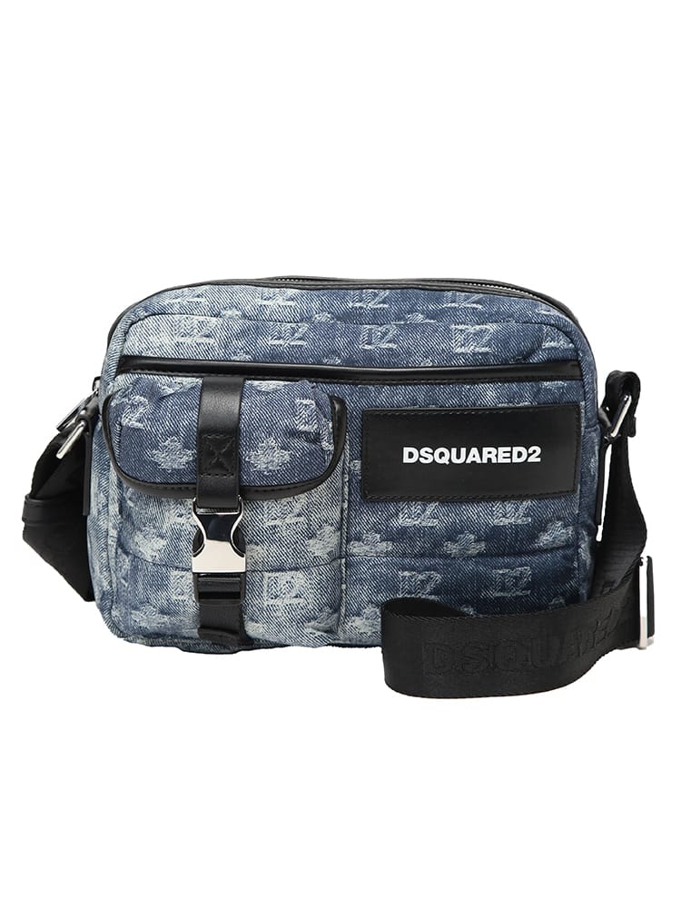 DSQUARED2 (ディースクエアード) メンズ ショルダーバッグ モノグラム ロゴ 総柄 パッチ コットンデニム風 ボディバッグ D2CBM0081