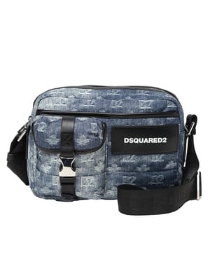 DSQUARED2 (ディースクエアード) メンズ ショルダーバッグ モノグラム ロゴ 総柄 パッチ コットンデニム風 ボディバッグ D2CBM0081