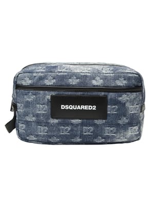 DSQUARED2 (ディースクエアード) メンズ ポーチ モノグラム ロゴ 総柄 パッチ コットンデニム風 クラッチバッグ D2BYM0075