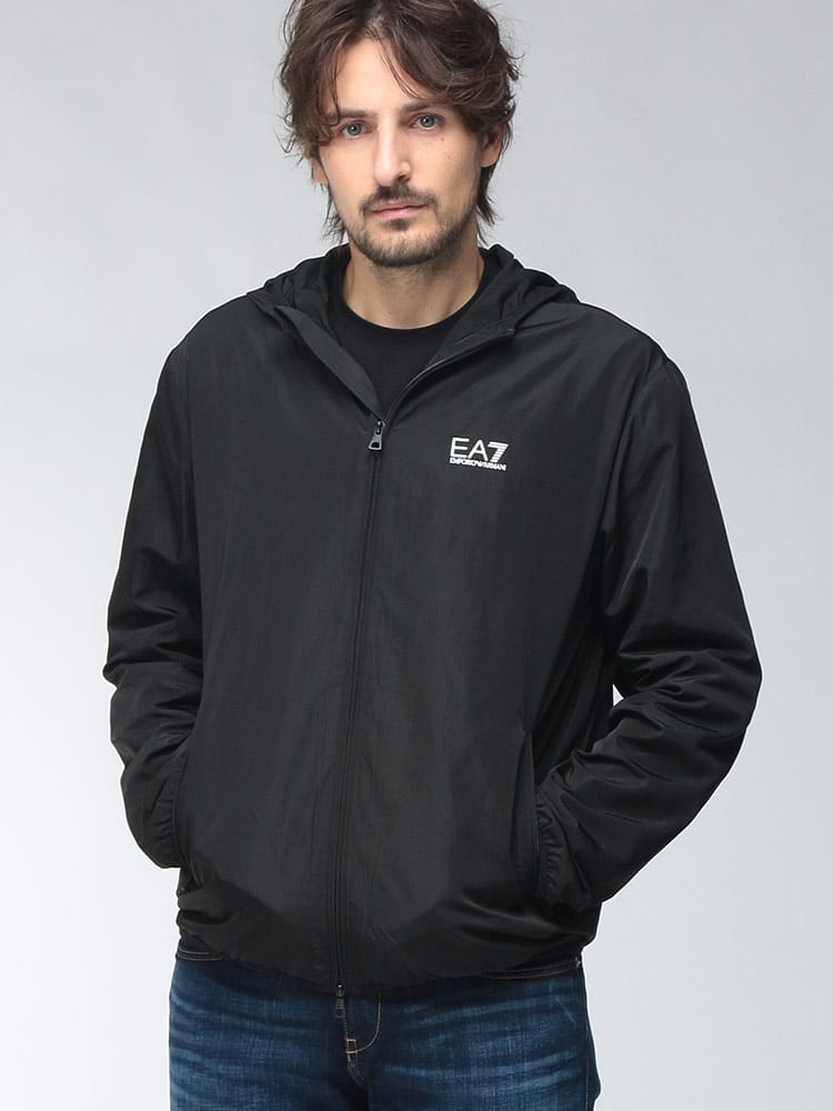 EMPORIO ARMANI (エンポリオアルマーニ) メンズ EA7 ナイロン ジャケット 裏地 メッシュ ワンポイントロゴ フーディット ブルゾン EA78NPB22PNGRZ