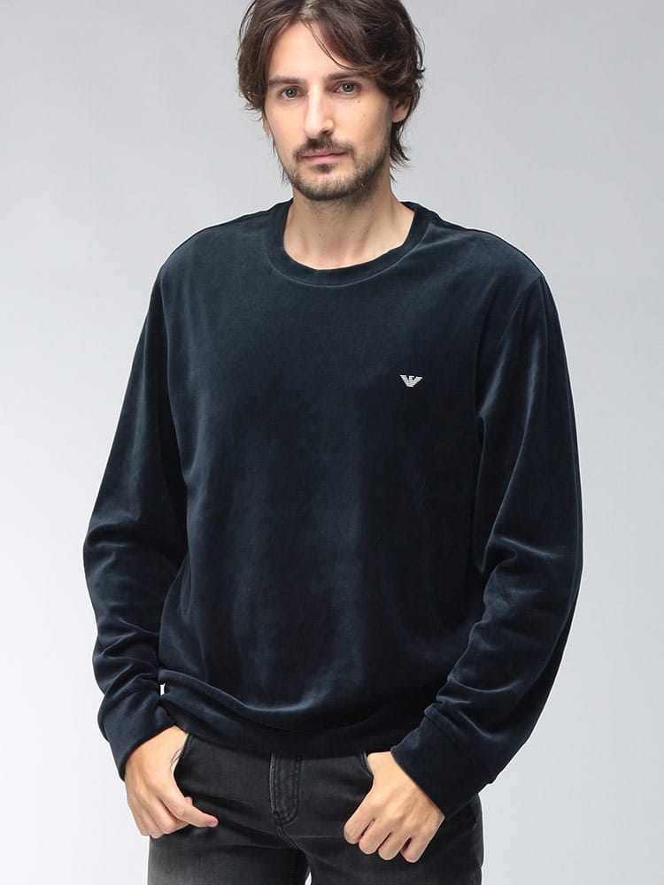 EMPORIO ARMANI (エンポリオアルマーニ) メンズ スウェット シャツ シェニール ベルベット風 シェニール生地 クルーネック トレーナー EAU520AF25039