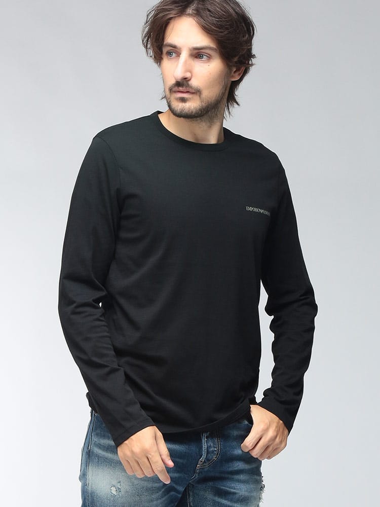 EMPORIO ARMANI (エンポリオアルマーニ) メンズ Tシャツ 長袖 シンプルロゴ クルーネック ロングスリーブ カットソー EAU382AF25022