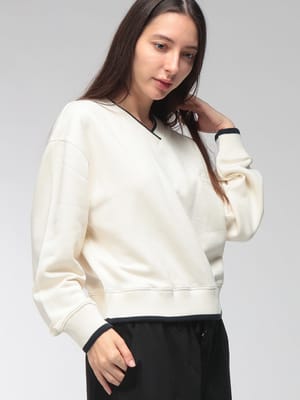 EMPORIO ARMANI (エンポリオアルマーニ) レディース スウェット シャツ Vネック レギュラーフィット ロゴ刺繍 Vネック スウェット トレーナー EAUL5227AF25592