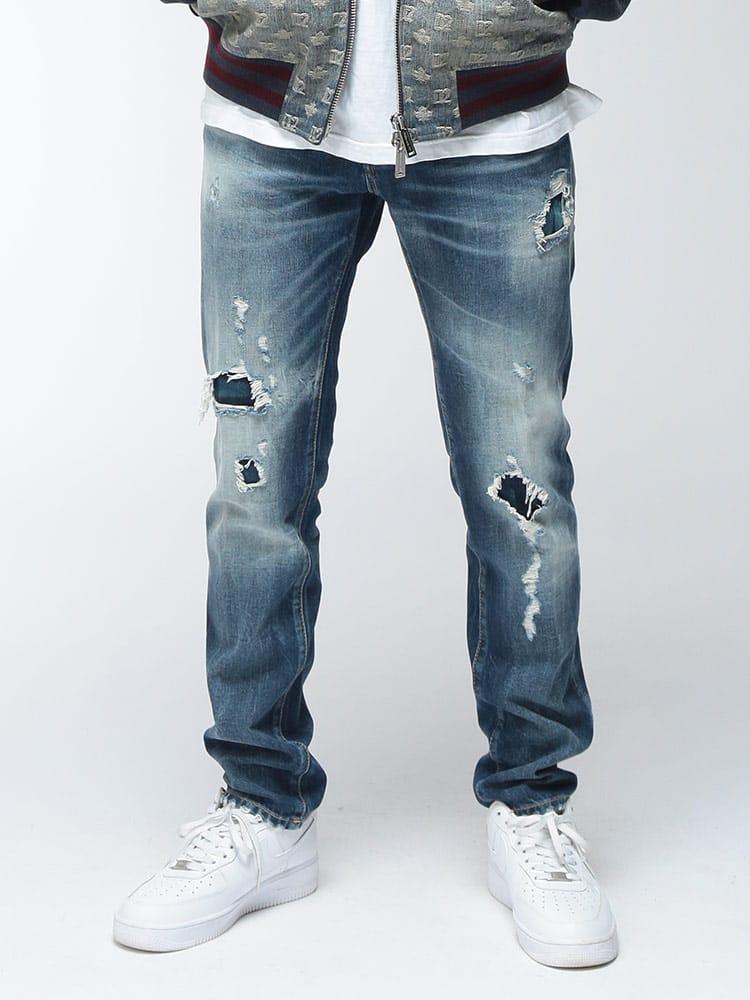 DSQUARED2 (ディースクエアード) メンズ デニム パンツ Teddy ボタンフライ スリムフィット ウォッシュ ダメージ加工 ジーンズ テディ D2LB1969D30045