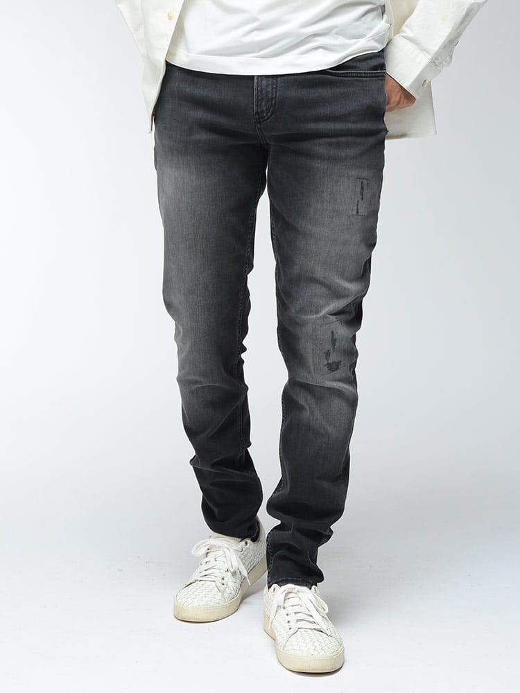 EMPORIO ARMANI (エンポリオアルマーニ) メンズ デニム パンツ リペア加工 ジップフライ スリムフィット ストレッチ ジーンズ EAEM6514AF29574