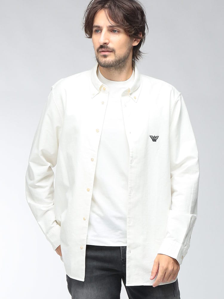 EMPORIO ARMANI (エンポリオアルマーニ) メンズ シャツ 長袖 ワンポイント ロゴ刺繍 ボタンダウン オックスフォード EAEM7368AF27952