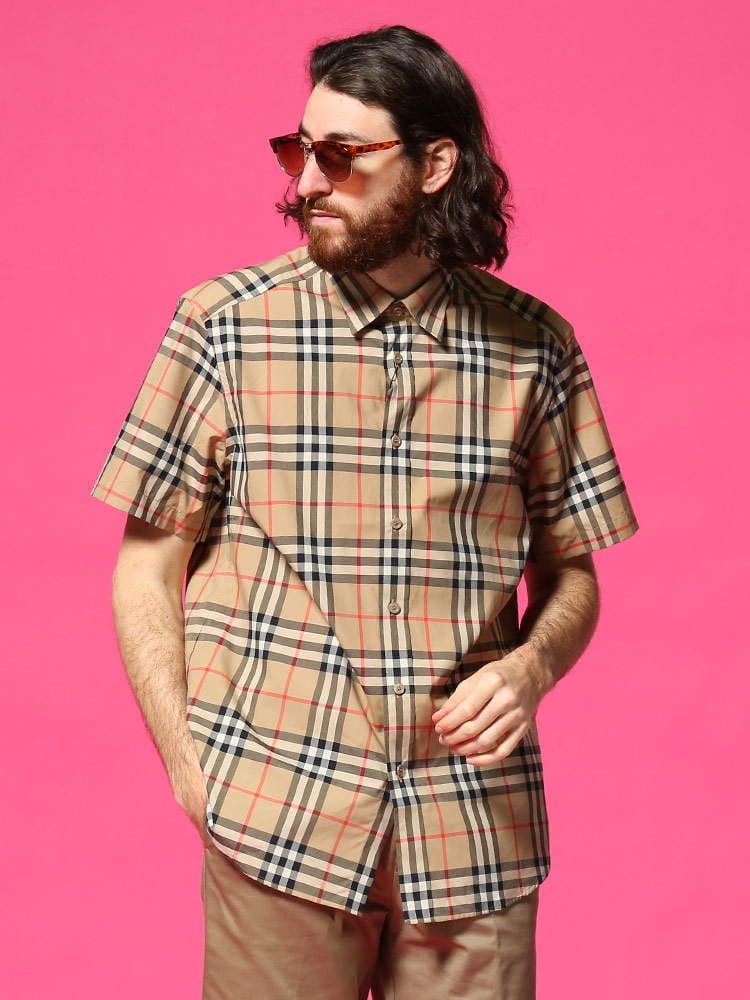 BURBERRY (バーバリー) チェック柄 コットンポプリン 半袖 シャツ BB8020869