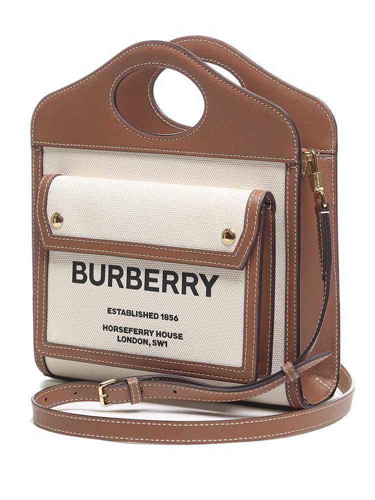 BURBERRY (バーバリー) ミニ ツートン キャンバス＆レザー ポケットバッグ BEIGE BBL8031746