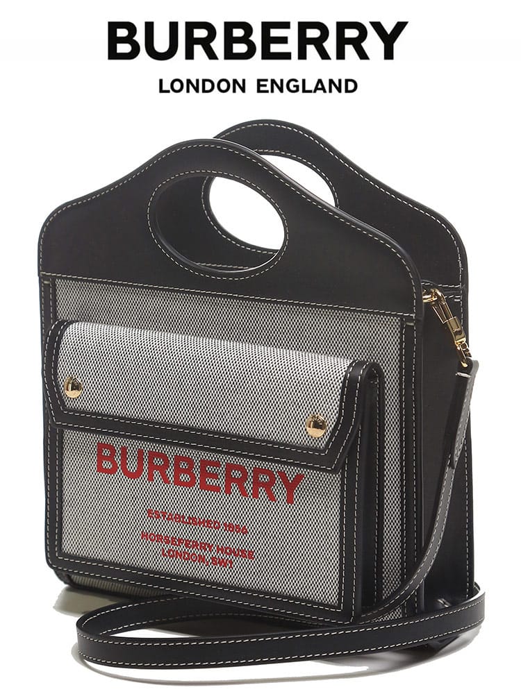 BURBERRY (バーバリー) ミニ ツートン キャンバス＆レザー ポケットバッグ BLACK BBL8036814