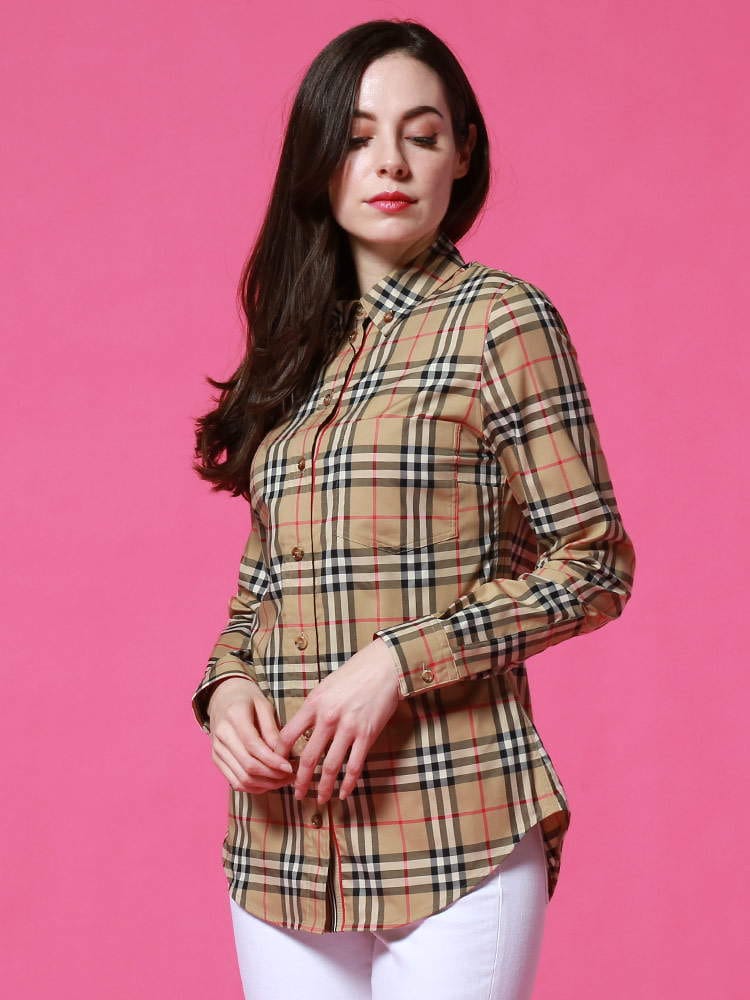 BURBERRY (バーバリー) チェック柄 ボタンダウン 長袖 シャツ BBL8022284 レディース