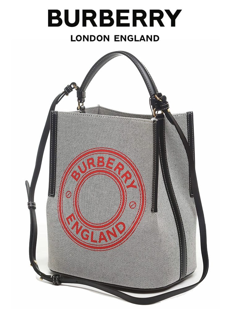 BURBERRY (バーバリー) スモール ロゴグラフィック キャンバス ペギー バケットバッグ BBL8036822